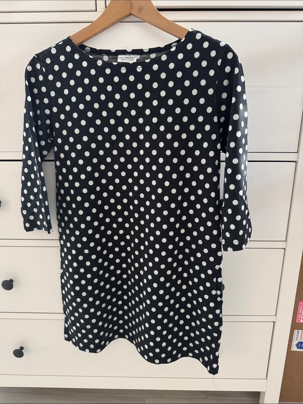 Marimekko Vintage Black and White Polka Dot Tunic Top Size S